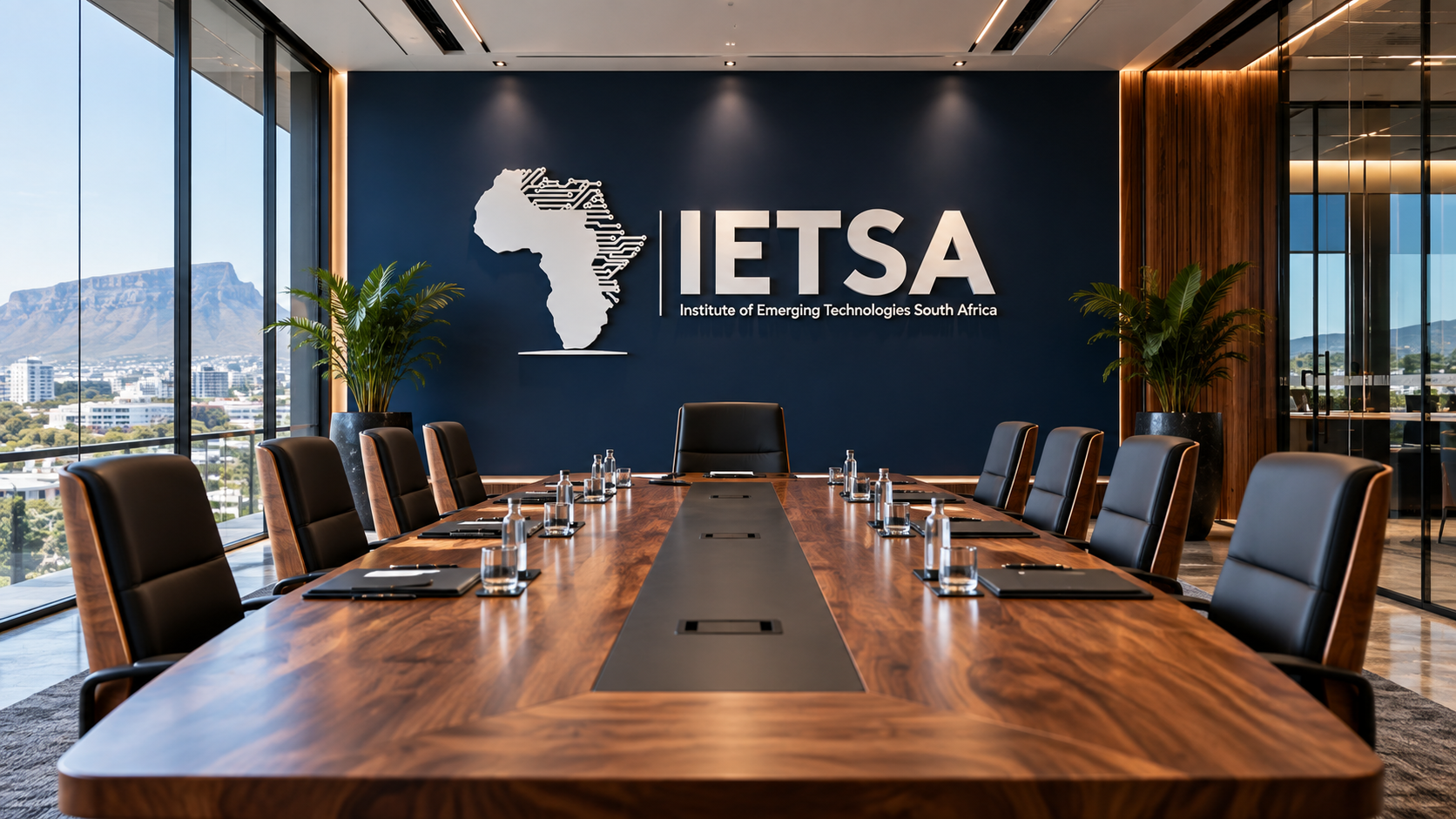 Executive IETSA boardroom with the IETSA identity displayed on the feature wall